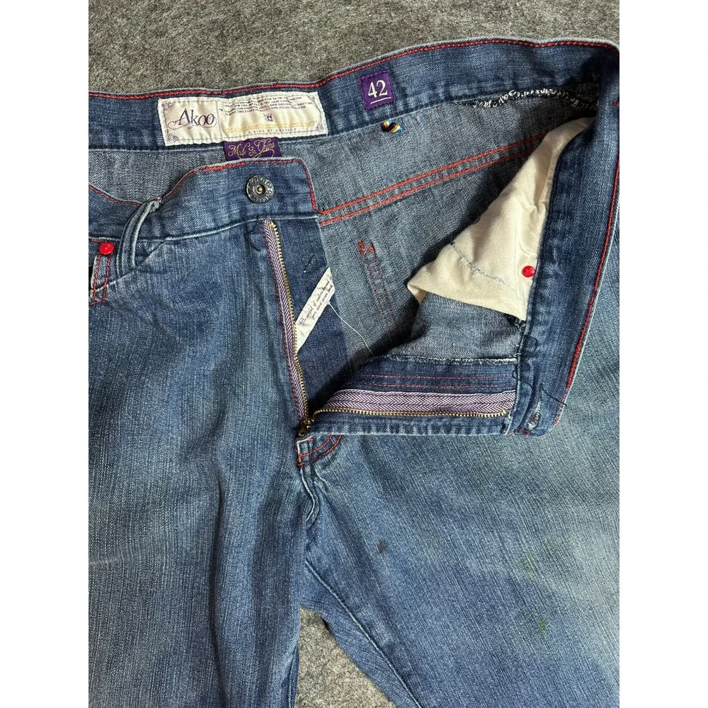 AKOO Jeans Men's Size‎ 42 Blue Denim Straight Leg RARE with Red Stitching